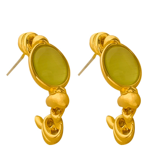 Original design S925 silver needle small fresh green cat's eye C word earrings irregular early spring new earrings 1238