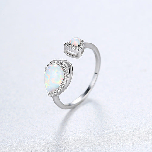 PAG&MAG Sterling Silver S925 European and American Opal Ring Opening Adjustable Women's Ring Cross-Mirror Explosive First Jewelry