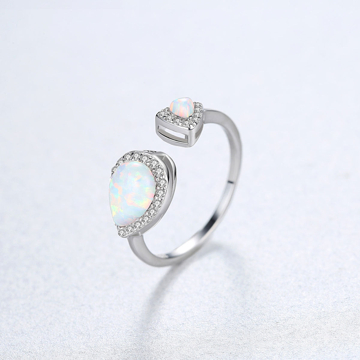 PAG&MAG Sterling Silver S925 European and American Opal Ring Opening Adjustable Women's Ring Cross-Mirror Explosive First Jewelry