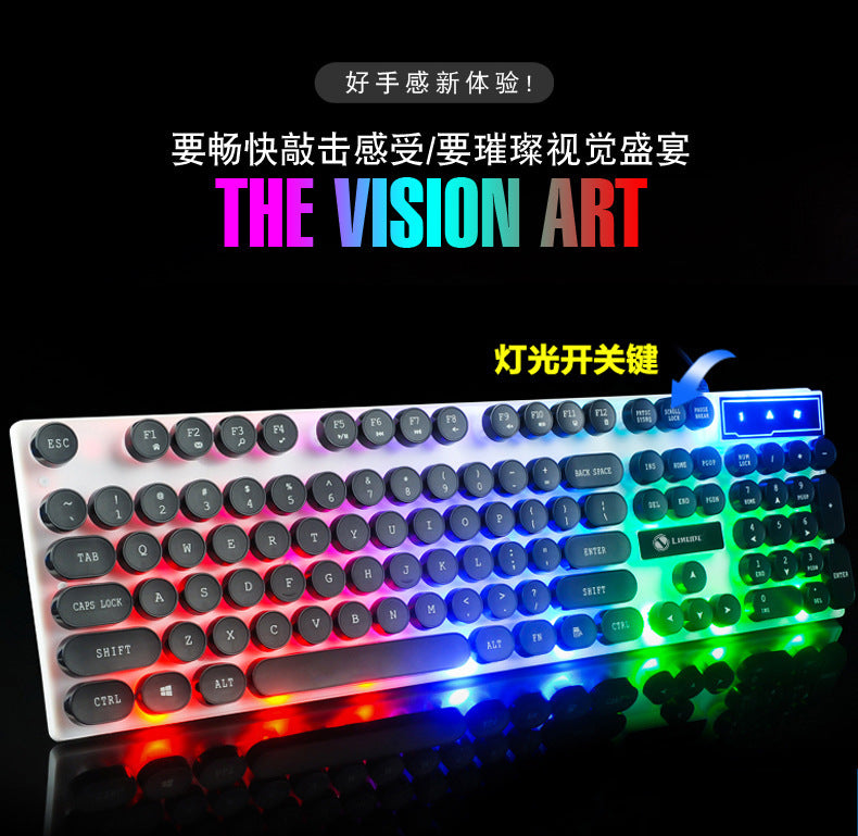 Limei GTX300 Punk Round Keycap Retro Manipulator Feeling Keyboard Luminous Gaming Keyboard Mouse Set