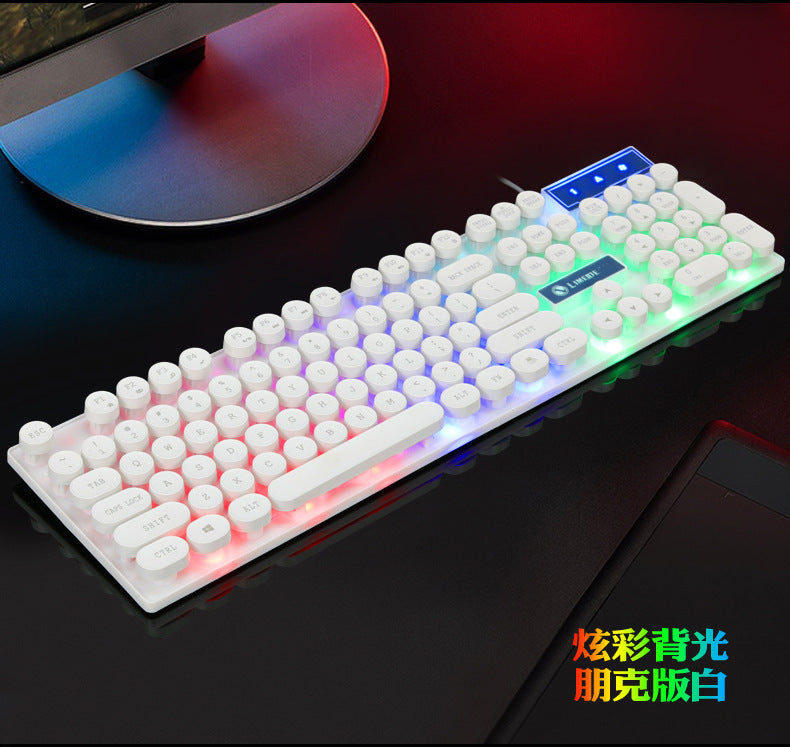 Limei GTX300 Punk Round Keycap Retro Manipulator Feeling Keyboard Luminous Gaming Keyboard Mouse Set