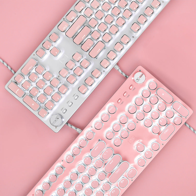 Xinmeng girl pink real mechanical keyboard green axis punk retro round key chocolate office typing game keyboard
