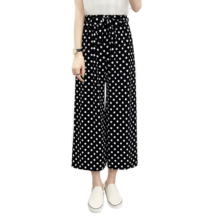 Real shot new spring and autumn wear casual wide-leg pants black and white striped big-leg pants with wide-leg harem pants tide