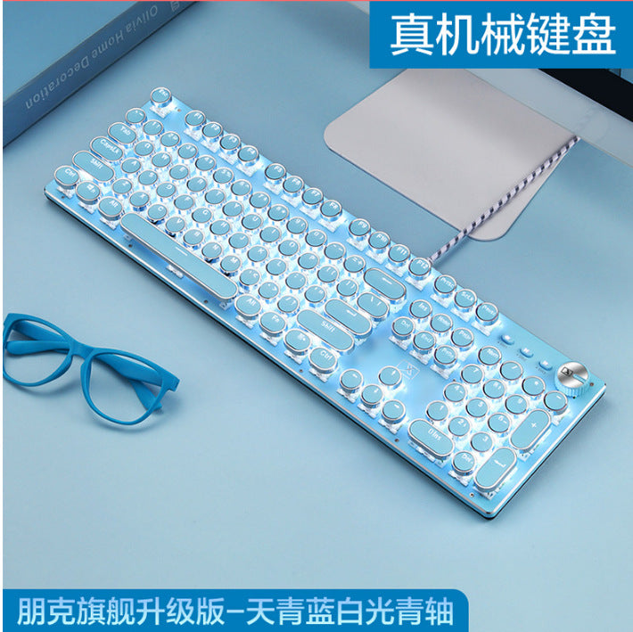 Xinmeng girl pink real mechanical keyboard green axis punk retro round key chocolate office typing game keyboard