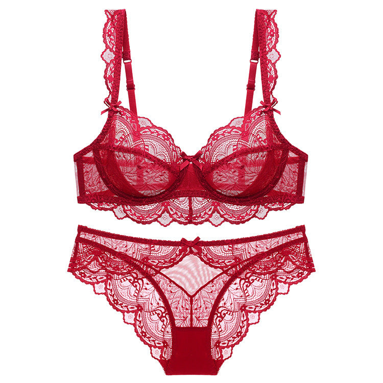 Plus Size Sexy Black Lace Lingerie Set – Ultra-Thin Transparent Bra & Panty | European & American