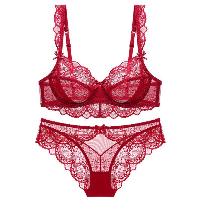 Plus Size Sexy Black Lace Lingerie Set – Ultra-Thin Transparent Bra & Panty | European & American