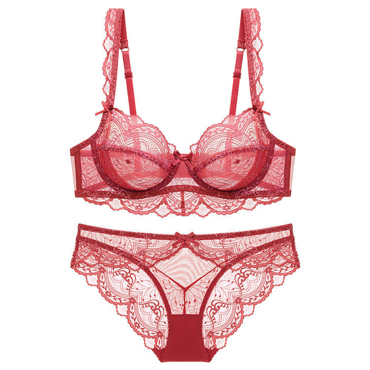 Plus Size Sexy Black Lace Lingerie Set – Ultra-Thin Transparent Bra & Panty | European & American