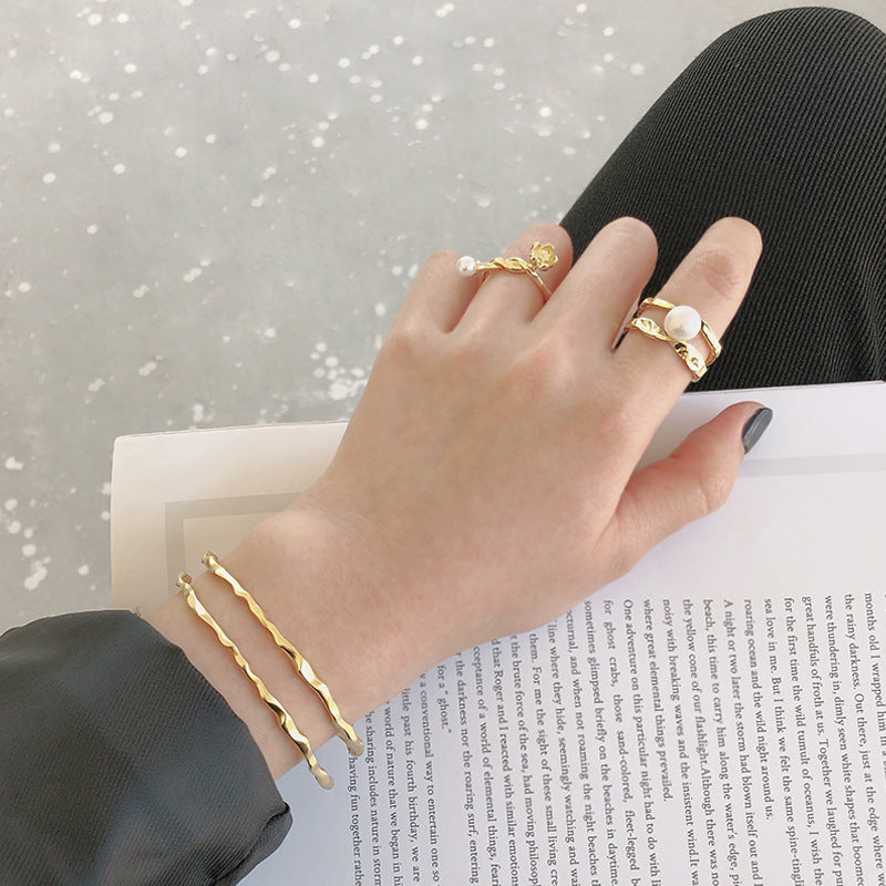 211 Korean version of S925 sterling silver bracelet INS simple irregular hammer texture female bracelet personality wild silver bracelet