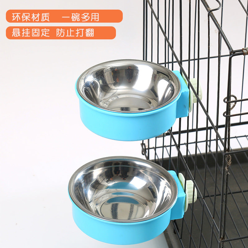 Pet Bowl Feeder Dog Cage Hanging Fixed Cat Bowl Dog Bowl Pet Stainless Steel Dog Bowl