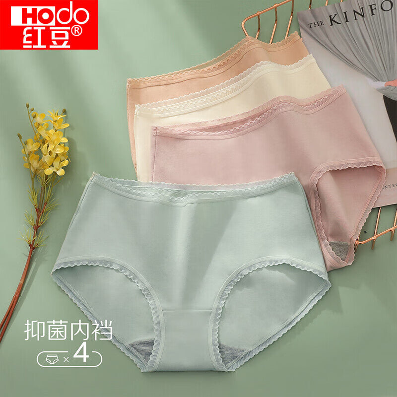 Red bean women's underwear women's antibacterial cotton ammonia briefs lace seamless mid-waist trousers 4 pieces boxed 0316 combination 165