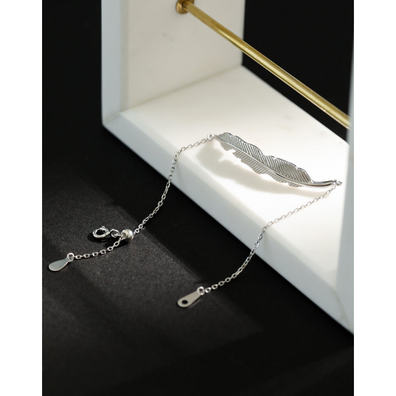 218 Korean version of ins niche texture temperament simple leaves leaf S925 sterling silver bracelet female