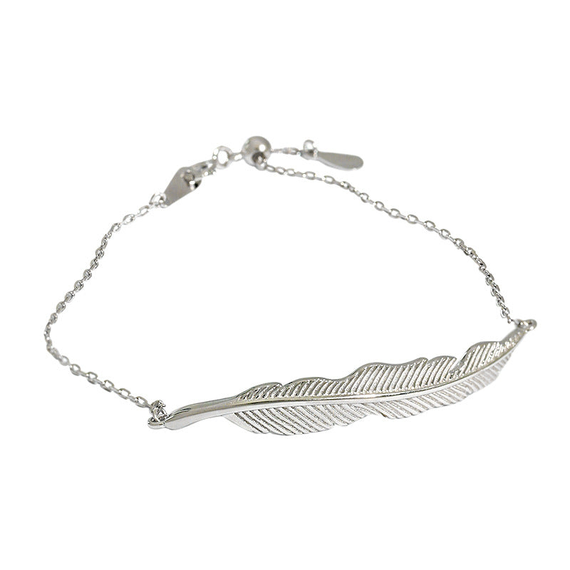 218 Korean version of ins niche texture temperament simple leaves leaf S925 sterling silver bracelet female