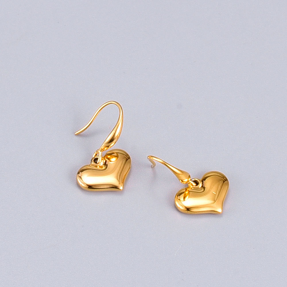 small love cute simple glossy peach heart solid ear hook earrings titanium steel plated 18 gold