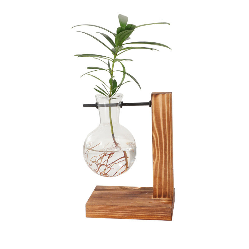 Creative wooden frame hydroponic vase transparent hydroponic glass bottle container flower pot home living room desk
