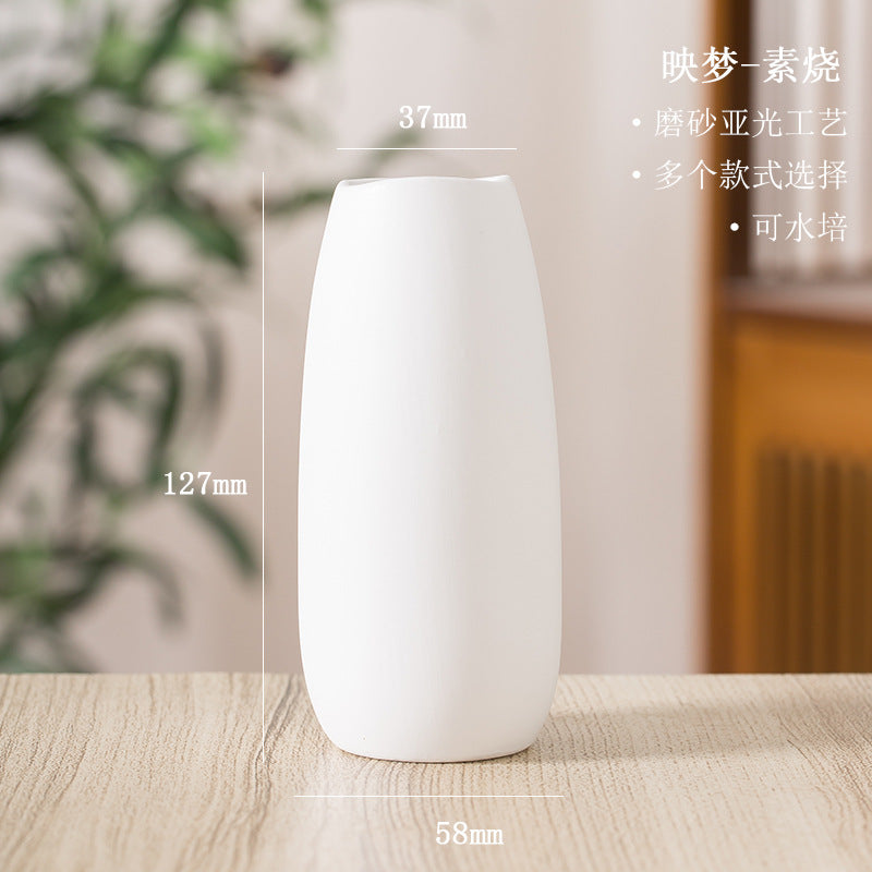 plain burnt matte white ceramic flower arrangement small vase creative simple living room home dried flower decoration ornaments