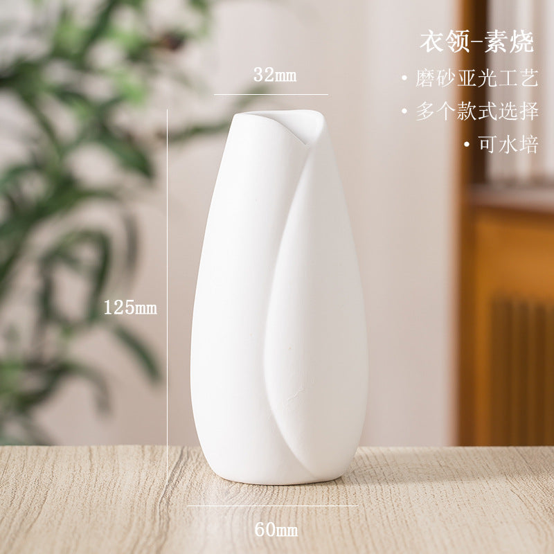 plain burnt matte white ceramic flower arrangement small vase creative simple living room home dried flower decoration ornaments