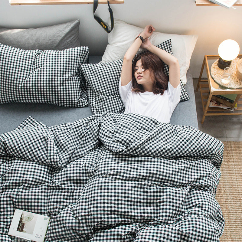 Special Japanese-style good product cotton washed cotton four-piece set single quilt cover long-staple cotton three-piece set pure cotton student dormitory