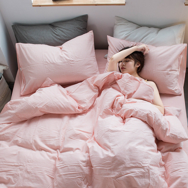 Special Japanese-style good product cotton washed cotton four-piece set single quilt cover long-staple cotton three-piece set pure cotton student dormitory