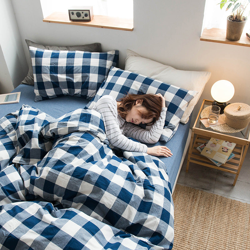 Special Japanese-style good product cotton washed cotton four-piece set single quilt cover long-staple cotton three-piece set pure cotton student dormitory