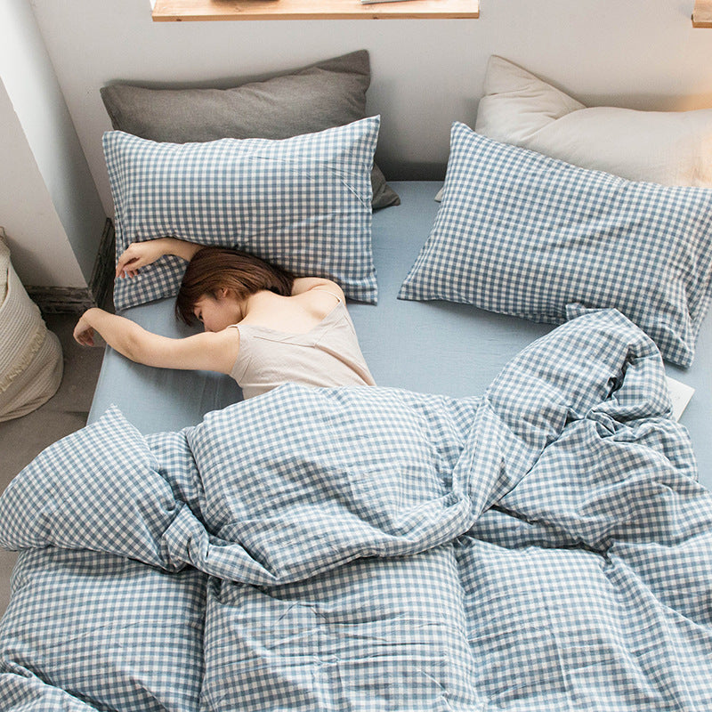 Special Japanese-style good product cotton washed cotton four-piece set single quilt cover long-staple cotton three-piece set pure cotton student dormitory