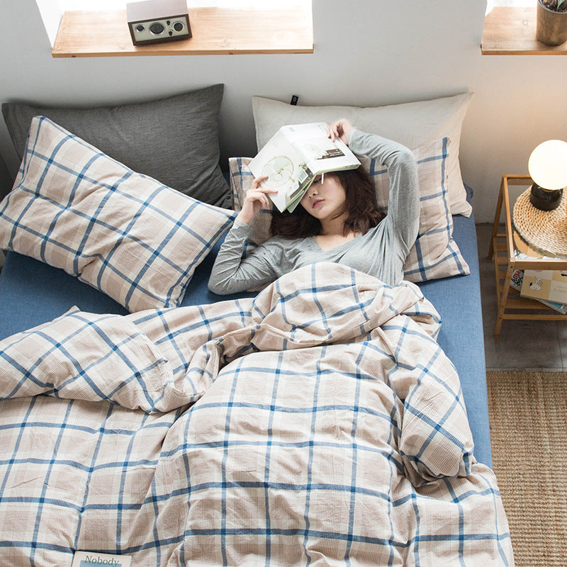 Special Japanese-style good product cotton washed cotton four-piece set single quilt cover long-staple cotton three-piece set pure cotton student dormitory