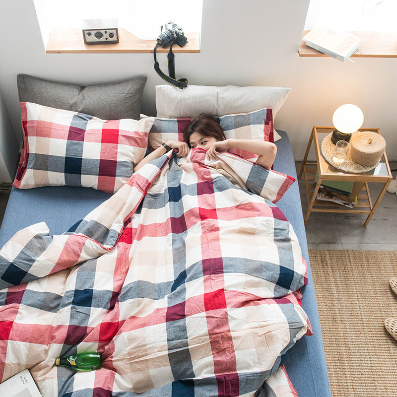 Special Japanese-style good product cotton washed cotton four-piece set single quilt cover long-staple cotton three-piece set pure cotton student dormitory
