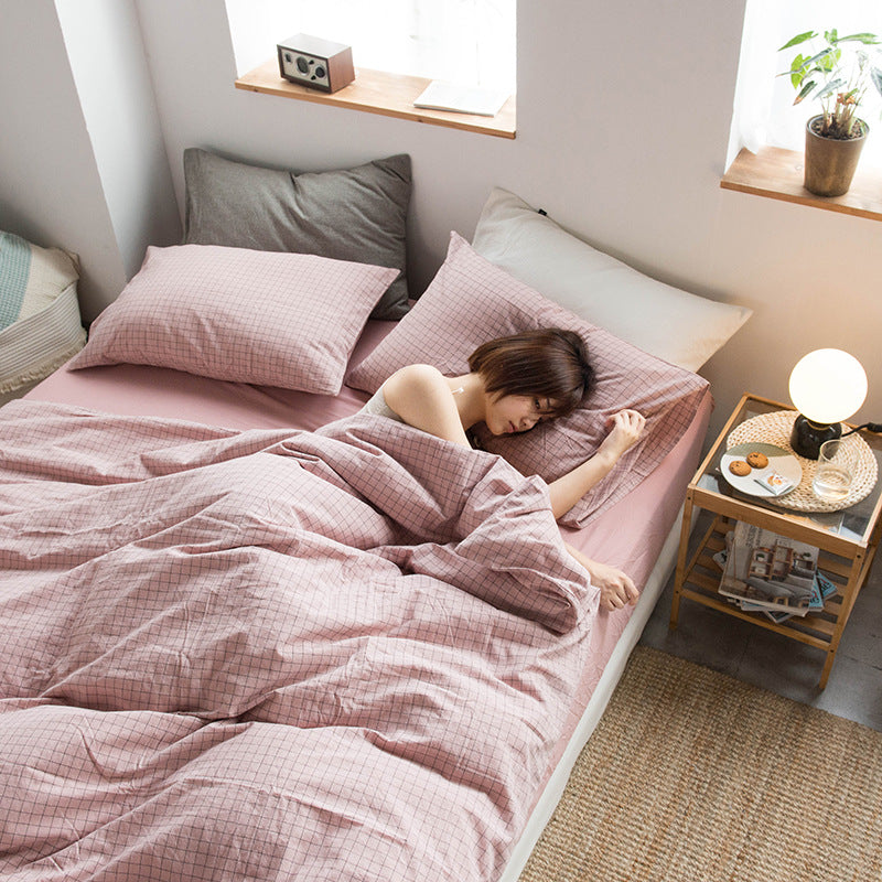 Special Japanese-style good product cotton washed cotton four-piece set single quilt cover long-staple cotton three-piece set pure cotton student dormitory