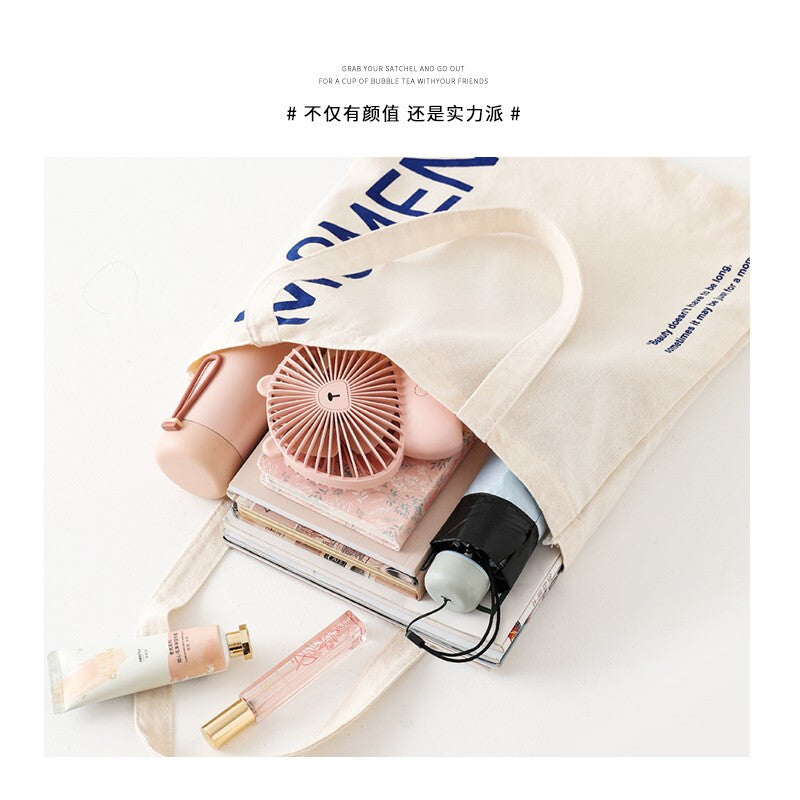 Doco Home Products Canvas Bag Female Handbag Simple Large-capacity Shoulder Bag Literary Fashion Canvas Bag Japanese Environmental Protection Shopping Storage Bag Female College Student Letter M
