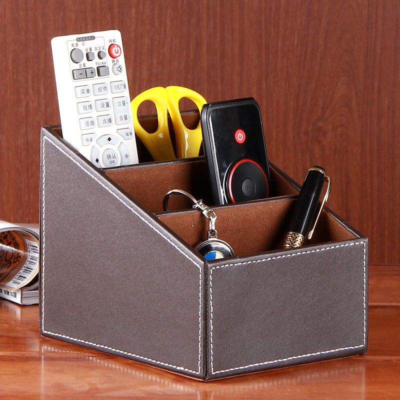 Creative desktop storage box Leather trapezoidal compartment remote control storage box Stationery mobile phone organizer storage seat