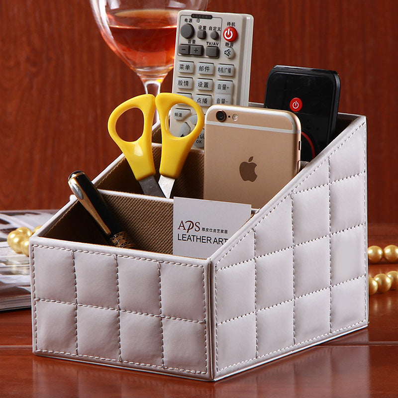 Creative desktop storage box Leather trapezoidal compartment remote control storage box Stationery mobile phone organizer storage seat