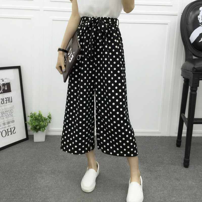 Real shot new spring and autumn wear casual wide-leg pants black and white striped big-leg pants with wide-leg harem pants tide