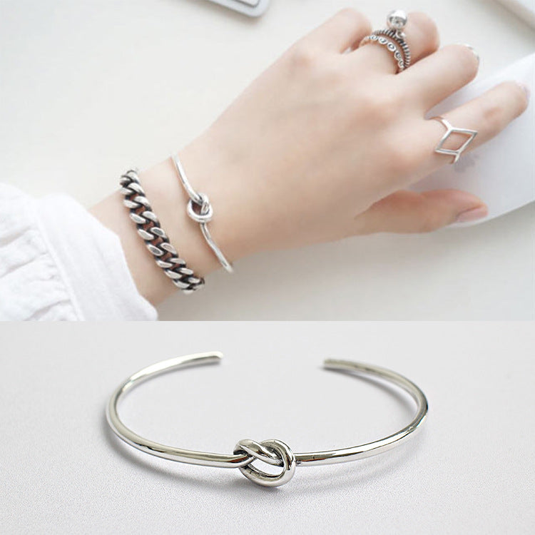 AS122 Korean Korean version S925 sterling silver simple plain silver antique craft single knot open bracelet bracelet