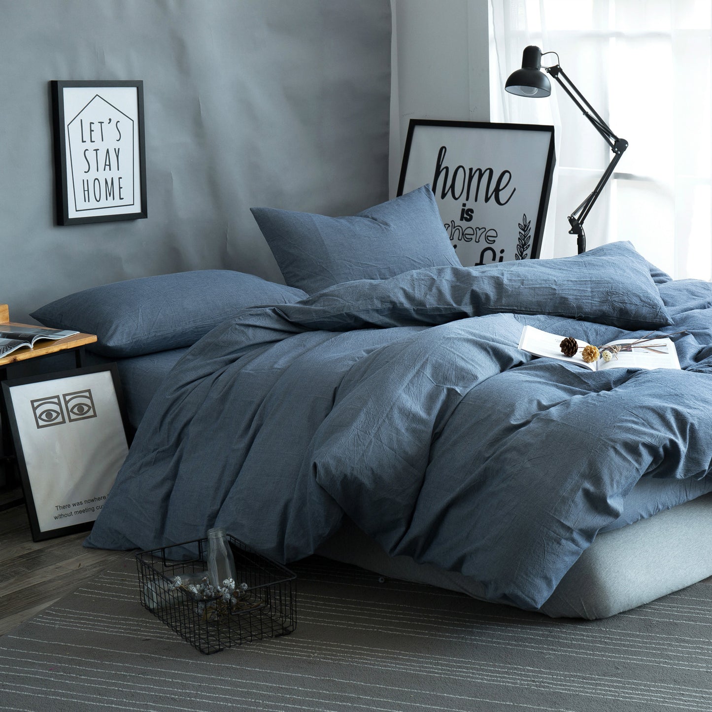 Japanese-style unprinted washed cotton four-piece good-quality cotton-dyed washed bedding bedding hotel student bedding