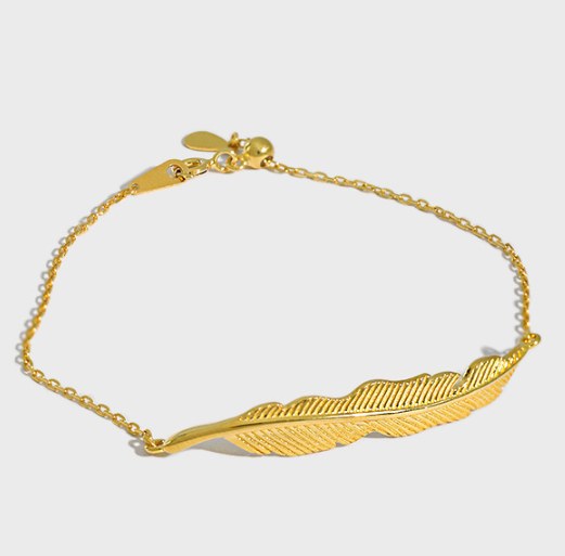 218 Korean version of ins niche texture temperament simple leaves leaf S925 sterling silver bracelet female