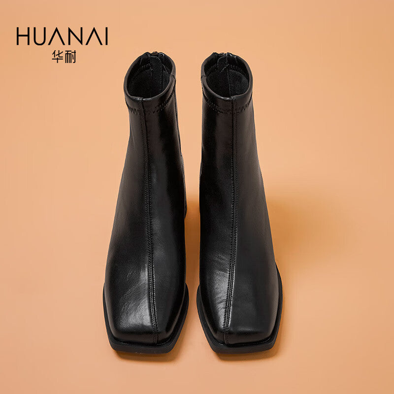 Huanai huanai fashion boots women's daily commuting all-match chunky heel short boots women's boots autumn and winter thin boots