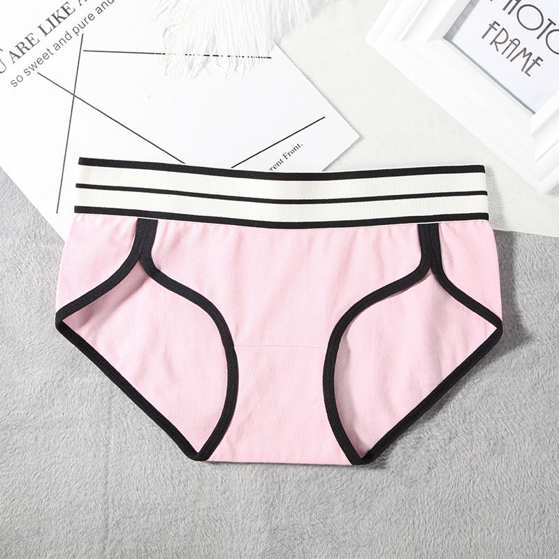 Cotton underwear women's cotton mid-waist sports European and American girls striped wide-brimmed briefs