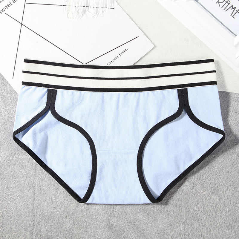 Cotton underwear women's cotton mid-waist sports European and American girls striped wide-brimmed briefs