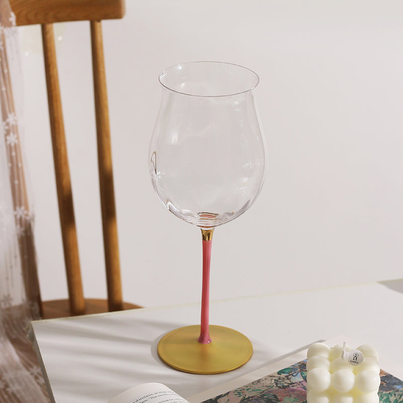 Pink Stem Burgundy Red Wine Glass Tulip Cup Apple Cup Ribbed Design A Cup with Outstanding Temperament