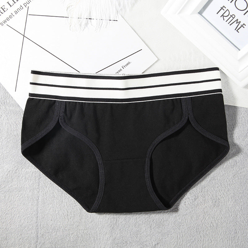 Cotton underwear women's cotton mid-waist sports European and American girls striped wide-brimmed briefs
