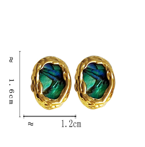 Self-designed copper-plated real gold S925 silver needle geometric oval earrings women's irregular earrings shell earrings T102