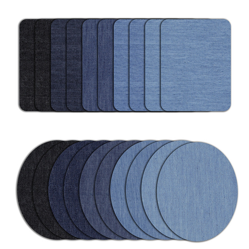Embroidered Denim Pieces Rectangular Oval Adhesive Patches