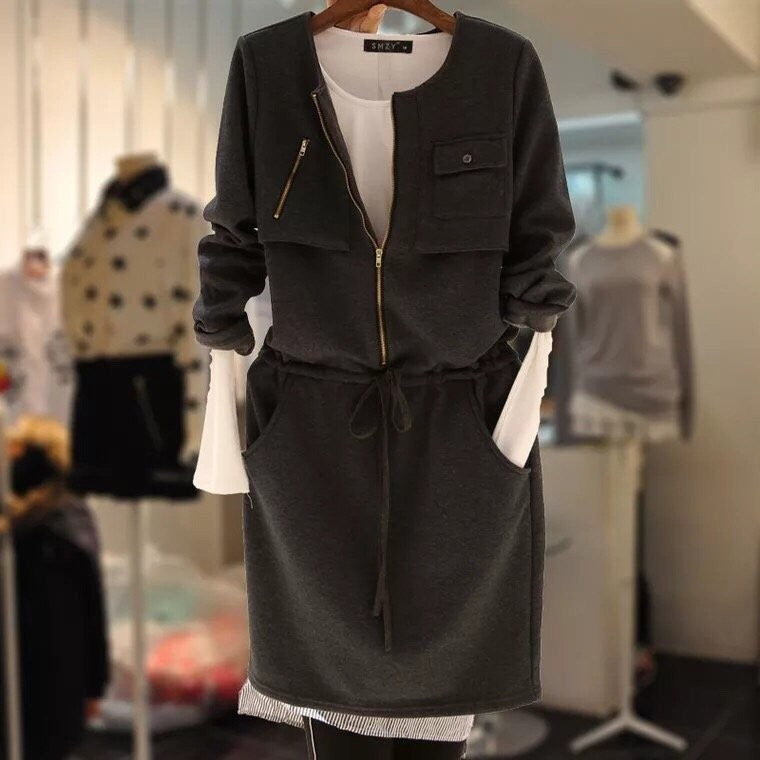 spring new women's clothing Korean style design casual all-match long-sleeved sweater mid-length dress women