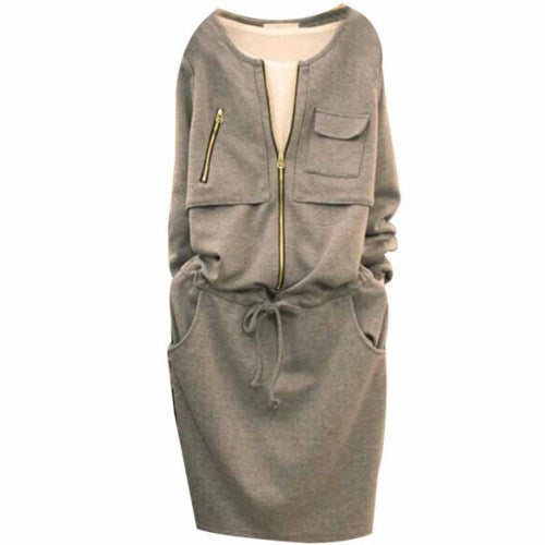 spring new women's clothing Korean style design casual all-match long-sleeved sweater mid-length dress women