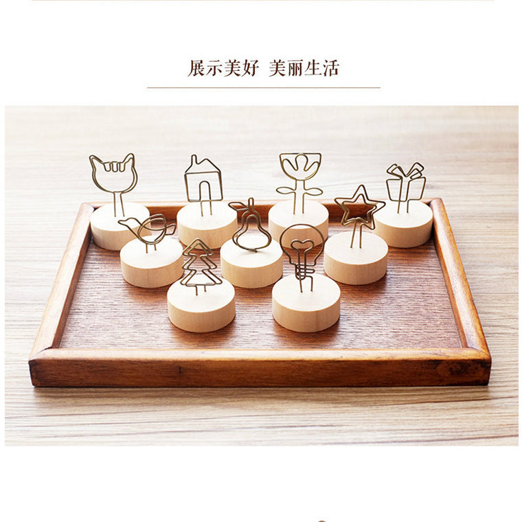 Creative crafts wooden wrought iron clip note clip cartoon business card clip bionic home decoration Japanese groceries