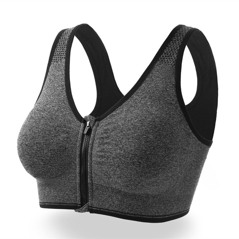 Front zipper sports bra professional shockproof breathable rimless running vest yoga sports underwear women