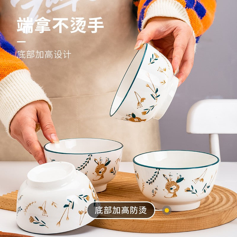 Haoya bowl and dish set Japanese household Jingdezhen ceramic tableware bowl dish noodle bowl soup bowl combination 22 heads a deer has you