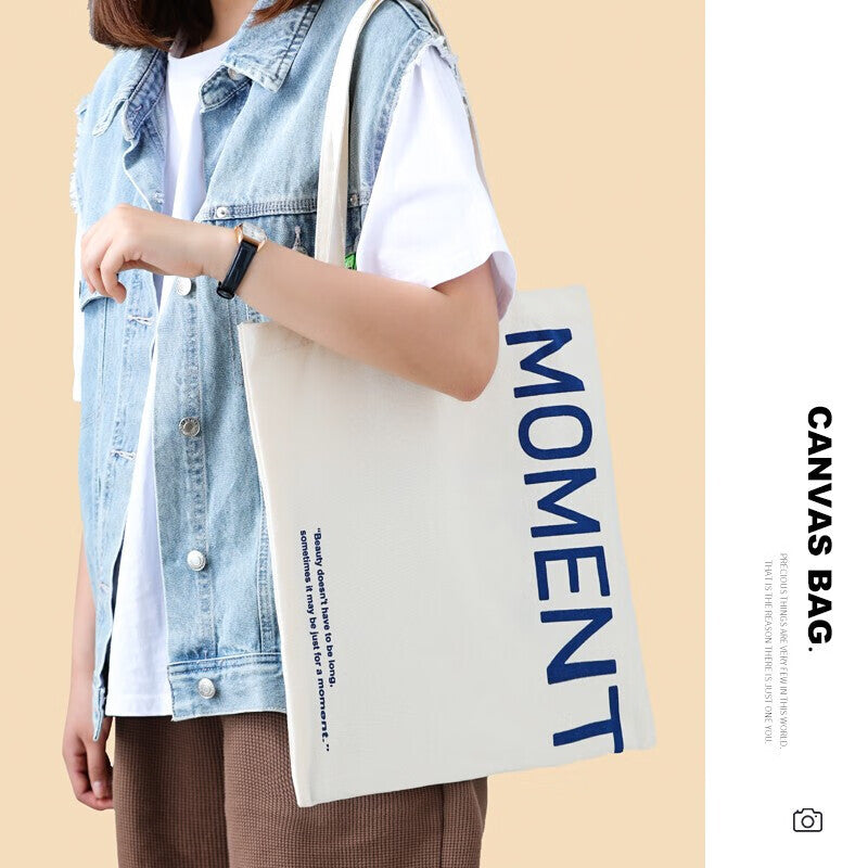 Doco Home Products Canvas Bag Female Handbag Simple Large-capacity Shoulder Bag Literary Fashion Canvas Bag Japanese Environmental Protection Shopping Storage Bag Female College Student Letter M