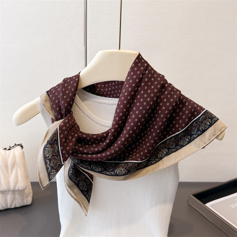 New herringbone cashew silk scarf, color-blocking square scarf, literary retro small square scarf, decorative scarf, breathable scarf