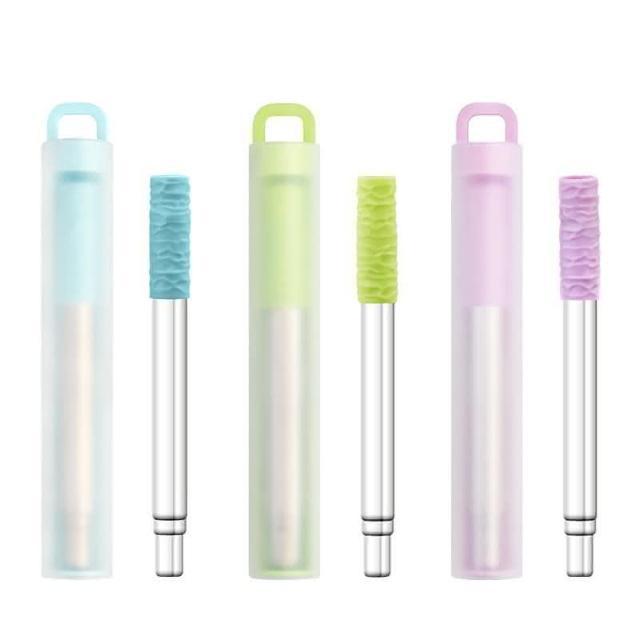 Reusable Straw Travel Work Outside Foldable Stainless Steel Keychain EDC Telescopic Straw