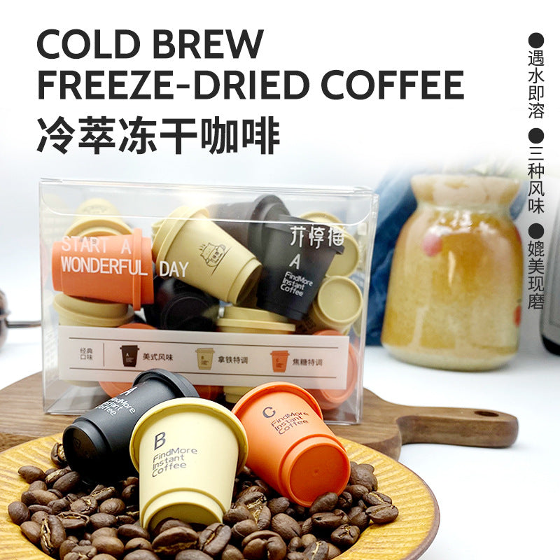 Capsule Cold Brew Coffee American Instant Black Coffee Powder 0 Sucrose Instant Cold Brew Freeze Dried Portable Small Pot Coffee
